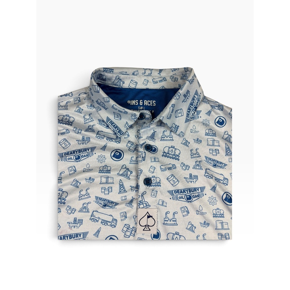 Pins & Aces Mens Dearybury Oil and Gas Golf Polo Shirt Grey Blue Size L